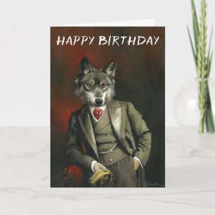 Vintage-Wolf-im-Anzug-Geburtstagskarte Karte