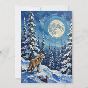 Vintage Wolf im mondbeschienenen Winterwald Weihna Feiertagskarte