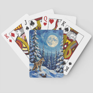 Vintage Wolf im mondbeschienenen Winterwald Weihna Spielkarten