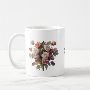 Vintage-Wollblumenstrauß-Klassiktasse   Filzrosen- Kaffeetasse