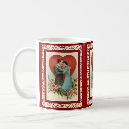 vintage woman and man in valentine heart kaffeetasse (Links)