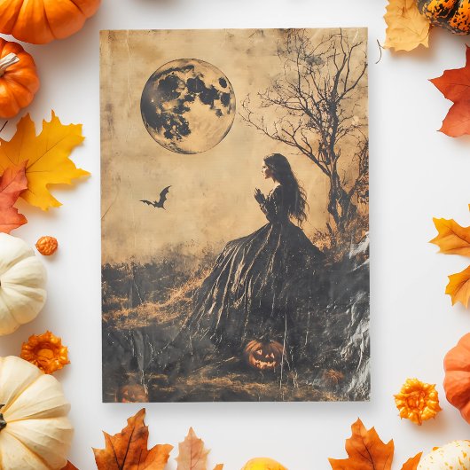 Vintage Woman in Full Moon Decoupage Seidenpapier