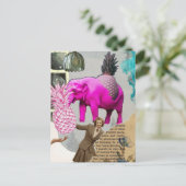 Vintage Woman Pink Elephant Collage Postkarte (Stehend Vorderseite)