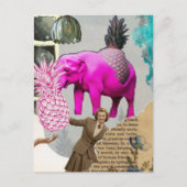 Vintage Woman Pink Elephant Collage Postkarte (Vorderseite)