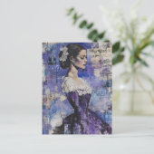 Vintage Woman Purple Collage Mixed Media Postkarte (Stehend Vorderseite)