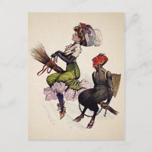 Vintage Woman und Krampus Postkarte