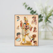 Vintage Women & Circus Clowns Ephemera Collage Postkarte (Stehend Vorderseite)