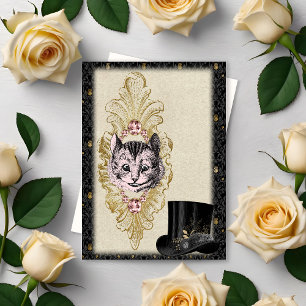 Vintage Wonderland Cheshire Pink Katze und Zylinde Mitteilungskarte