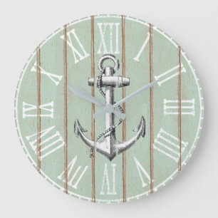 Vintage Wood Rustic Anchor Nautical Große Wanduhr