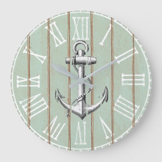 Vintage Wood Rustic Anchor Nautical Große Wanduhr (Vorderseite)