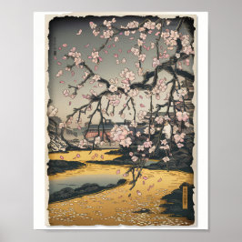 Vintage Woodblock Sakura Szene Poster