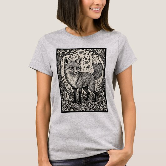 Vintage Woodcut Fox T-Shirt (Vorderseite)