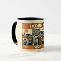 Vintage Woodcut Taormina Sicily Poster 