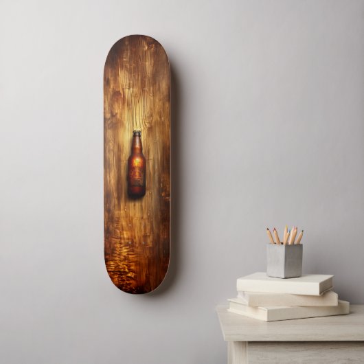 Vintage wooden skateboard with beer (Wandkunst)