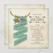 Vintage Woodland Deer Antler Babydusche Einladung (Vorne/Hinten)