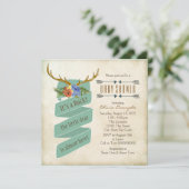 Vintage Woodland Deer Antler Babydusche Einladung (Stehend Vorderseite)