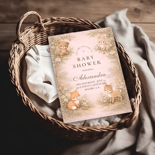 Vintage Woodland Forest Animals Baby Shower Einladung