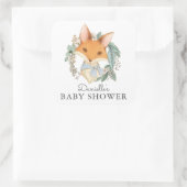 Vintage Woodland Fox Blue Baby Dusche Quadratischer Aufkleber (Tasche)