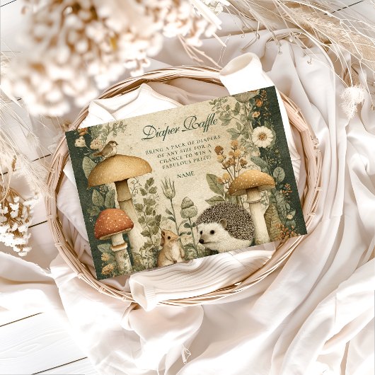 Vintage Woodland Mushroom Diapper Raffle Begleitkarte