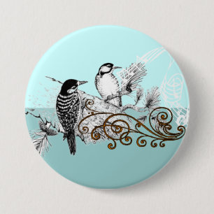 Vintage Woodpecker Wedding Love Birds Button