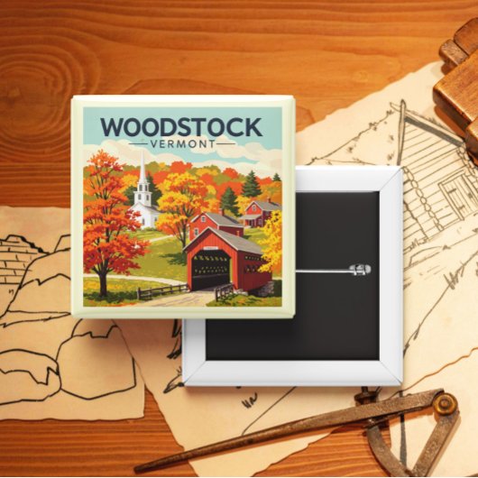 Vintage Woodstock Vermont Button