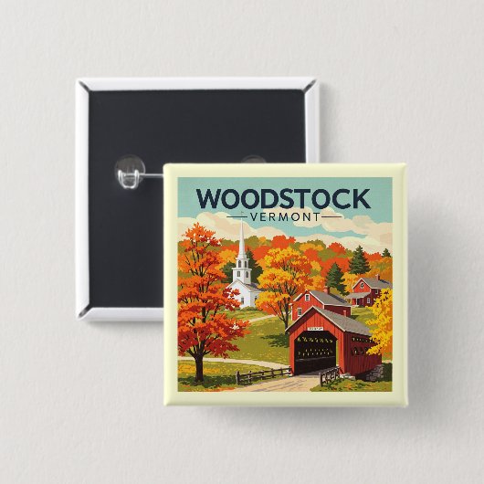 Vintage Woodstock Vermont Button (Vorne & Hinten)