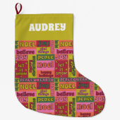 Vintage Word Collage 1970er Stil Personalisiert Großer Weihnachtsstrumpf (Vorderseite)