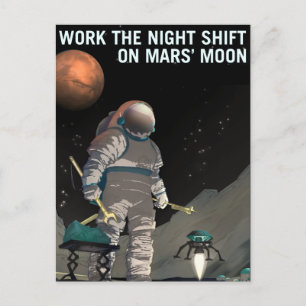 Vintage Work the Night Shift Mars Rekrutierung Postkarte
