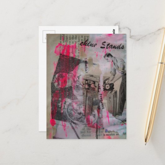 Vintage Working Men Hot Pink Postkarte (Vorderseite/Rückseite Beispiel)