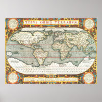 Vintage World Map by Abraham Ortelius 1587-1595