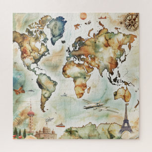 Vintage World Map Travel Adventure Design Puzzle