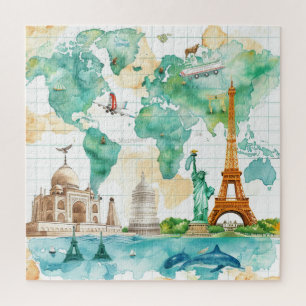 Vintage World Map Travel Adventure Design Puzzle