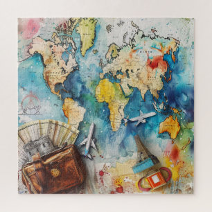 Vintage World Map Travel Adventure Design Puzzle