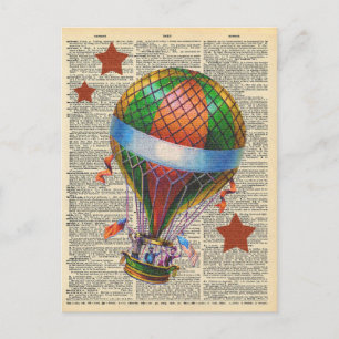 Vintage-Wörterbuch-Kunst Heißluftballon-Zirkus Postkarte
