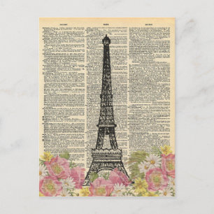 Vintage-Wörterbuch-Kunst Romantischer Eiffelturm P Postkarte