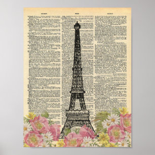 Vintage-Wörterbuch-Kunst Romantisches Paris Eiffel Poster