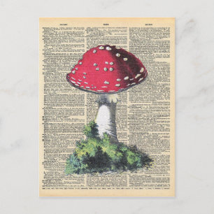 Vintage-Wörterbuch-Kunst Rotes Pilz-Feenhäuschen Postkarte