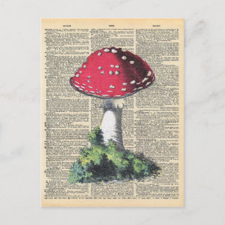 Vintage-Wörterbuch-Kunst Rotes Pilz-Feenhäuschen Postkarte