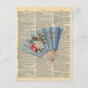 Vintage-Wörterbuch-Kunst Weiblicher Faltfächer Postkarte