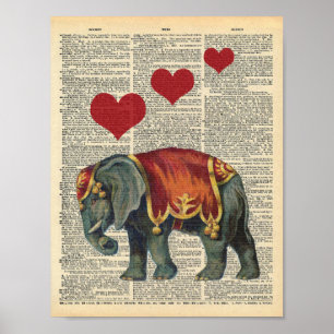 Vintage Wörterbuch-Kunst-Zirkus-Elefant-Liebe Poster