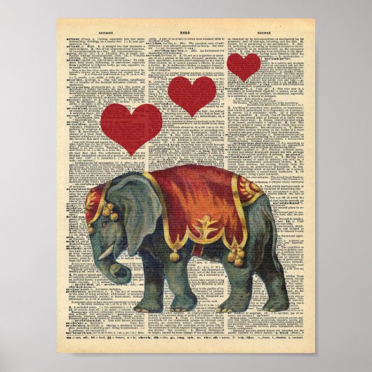 Vintage Wörterbuchkunstzirkus Elephant-Liebe Poster (Vorne)
