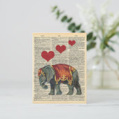 Vintage Wörterbuchkunstzirkus Elephant-Liebe Postkarte (Stehend Vorderseite)