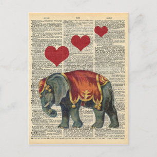 Vintage Wörterbuchkunstzirkus Elephant Liebe Postkarte
