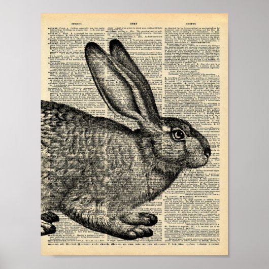 Vintage Wörterbuchseite mit Rabbit Poster (Vorne)
