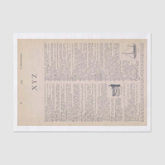 Vintage Wörterbuchseite von XYZ Seidenpapier (Vorderseite)