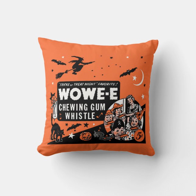 Vintage Wowee Kaugummi-Halloween-Pfeife WOWE-E Kissen (Vorderseite)