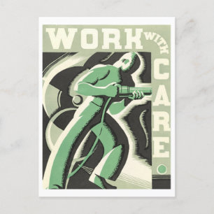 Vintage-WPA-"Arbeiten Sie mit Sorgfalt"-Poster-Pos Postkarte