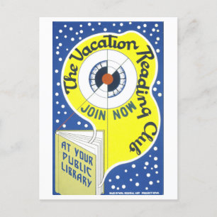 Vintage-WPA-Bibliotheksplakat für Ferienlektüre Postkarte
