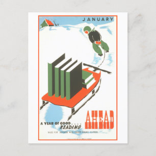 Vintage-WPA-Bibliotheksplakat Januar-Lesestoff Postkarte