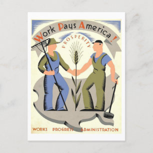 Vintage-WPA-Plakat "Arbeit zahlt sich in Amerika a Postkarte